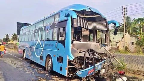 Kerala private bus hits divider on Bengaluru Mysuru Highway near Channapatna