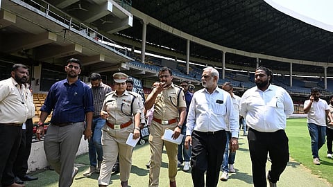 Police inspect at Chinnaswamy Stadium