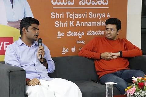 K Annamalai and MP Tejasvi Surya (File photo)