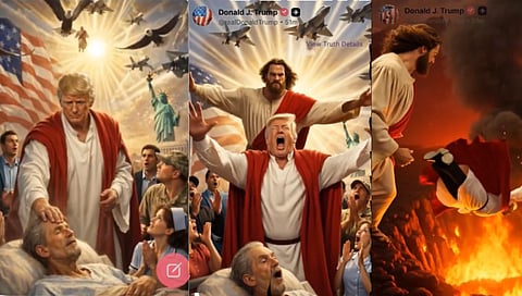 AI-generated image shared by Iran’s Tajikistan embassy depicts an angry Jesus Christ confronting Donald Trump.