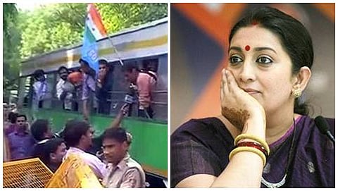ವಿದ್ಯಾರ್ಥಿ ಸಂಘಟನೆಗೆ ನಿಷೇಧ: ಸ್ಮೃತಿ ಇರಾನಿ ನಿವಾಸದೆದುರು ಪ್ರತಿಭಟನೆಗಿಳಿದ ಕೈ