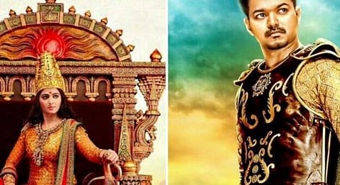 ರುದ್ರಮದೇವಿ ಮತ್ತು ಪುಲಿ ಸಿನೆಮಾಗಳ ಪೋಸ್ಟರ್ ಗಳು