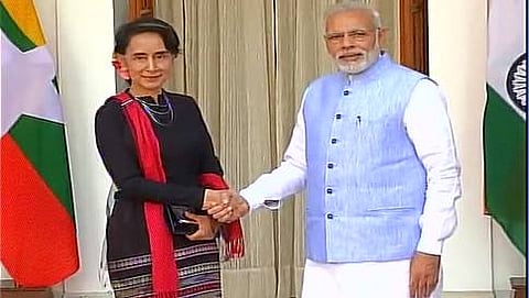 ಮಯನ್ಮಾರ್ ಸಚಿವೆ ಆಂಗ್‌ ಸಾನ್‌ ಸೂ ಕಿ- ಮೋದಿ ಭೇಟಿ
