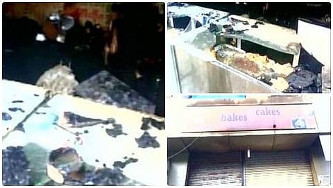 ಬೇಕರಿಗೆ ಬೆಂಕಿ ಹತ್ತಿಕೊಂಡು ತಿನಿಸುಗಳು ನಾಶವಾಗಿರುವುದು