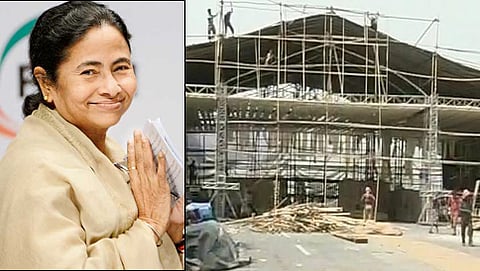 ಪ್ರಮಾಣ ವಚನ ಸ್ವೀಕಾರ ಸಮಾರಂಭಕ್ಕೆ ಸಿದ್ಧಗೊಂಡಿರುವ ಬೃಹತ್ ವೇದಿಕೆ
