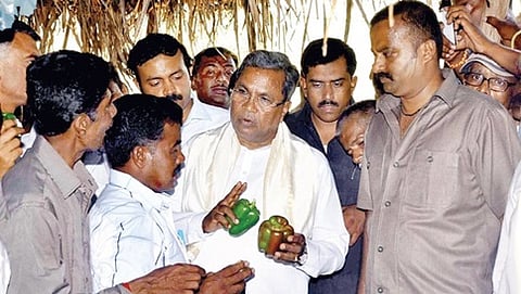 ಕೋಲಾರದ ರೈತನ ಸಮಸ್ಯೆ ಆಲಿಸುತ್ತಿರುವ ಸಿಎಂ ಸಿದ್ದರಾಮಯ್ಯ
