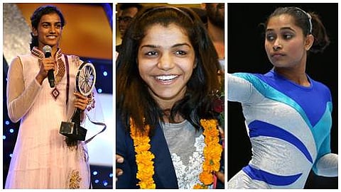 ಪಿ.ವಿ ಸಿಂಧು, ಸಾಕ್ಷಿ ಮಲ್ಲಿಕ್ ಮತ್ತು ದೀಪಾ ಕರ್ಮಾಕರ್