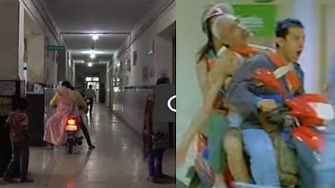 ಬೈಕ್ ಮೇಲೆ ಅಜ್ಜಿಯನ್ನು ಆಸ್ಪತ್ರೆಯೊಳಗೆ ಕರದೊಯ್ದ ಮೊಮ್ಮಗ