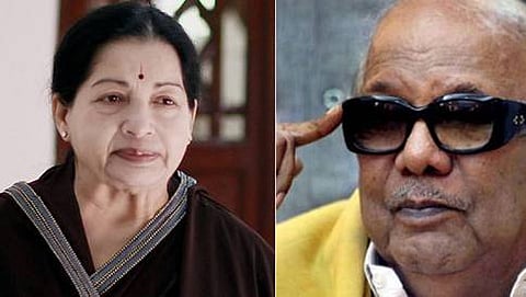 ತಮಿಳುನಾಡು ಮುಖ್ಯಮಂತ್ರಿ ಜಯಲಲಿತಾ ಮತ್ತು ಮಾಜಿ ಮುಖ್ಯಮಂತ್ರಿ ಕರುಣಾನಿಧಿ (ಸಂಗ್ರಹ ಚಿತ್ರ)