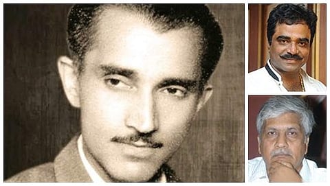 ಕಾಳಿಂಗ ರಾವ್ ಎಡಚಿತ್ರದಲ್ಲಿ, ಬಲ ಚಿತ್ರದಲ್ಲಿ ರಾಕ್ ಲೈನ್ ವೆಂಕಟೇಶ್ ಮತ್ತು ರಾಜೇಂದ್ರ ಸಿಂಗ್ ಬಾಬು