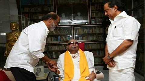 ರಜನಿಕಾಂತ್ ಡಿಎಂಕೆ ನಾಯಕ ಕರುಣಾನಿಧಿ ಭೇಟಿ