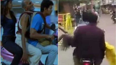 ವೃದ್ದ ಮಹಿಳೆಯನ್ನು ಸ್ಕೂಟರ್ ನಲ್ಲಿ ಕರೆದುಕೊಂಡು ಹೋಗುತ್ತಿರುವ ಯುವಕರು