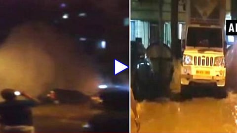 ನೀರಿನ ಪೈಪ್ ಸ್ಫೋಟದ ಪರಿಣಾಮ ಆಗಸಕ್ಕೆ ಚಿಮ್ಮಿದ ಬೊಲೆರೋ ಕಾರು