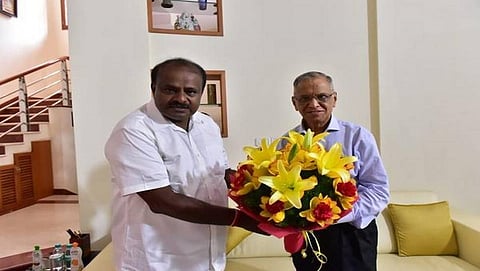 ಸಿಎಂ ಕುಮಾರಸ್ವಾಮಿ- ಇನ್ಫೋಸಿಸ್ ನಾರಾಯಣಮೂರ್ತಿ ಭೇಟಿ