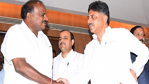 ಜೆಡಿಎಸ್ ಕಾಂಗ್ರೆಸ್ ಸಮನ್ವಯ ಸಮಿತಿ ಸಭೆಯಲ್ಲಿ ಹೆಚ್ ಡಿ ಕುಮಾರಸ್ವಾಮಿ ಮತ್ತು ಡಿ ಕೆ ಶಿವಕುಮಾರ್