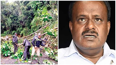 ಸಿಎಂ ಕುಮಾರ ಸ್ವಾಮಿ ಆಗಮನಕ್ಕಾಗಿ ಮಾರ್ಗ ತೆರವುಗೊಳಿಸುತ್ತಿರುವ ಅರಣ್ಯ ಇಲಾಖೆ