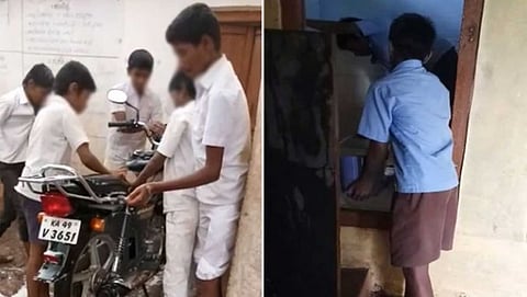 ಬೈಕ್, ಶೌಚಾಲಯ ಕ್ಲೀನ್ ಮಾಡುತ್ತಿರುವ ಮಕ್ಕಳು