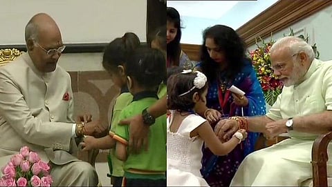 ರಕ್ಷಾ ಬಂಧನ: ರಾಷ್ಟ್ರಪತಿ ಕೋವಿಂದ್, ಪ್ರಧಾನಿ ಮೋದಿಗೆ ರಾಖಿ ಕಟ್ಟಿದ ಮಕ್ಕಳು