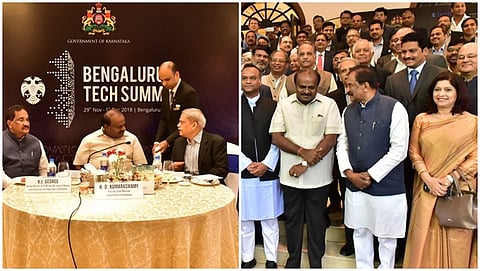 ಬೆಂಗಳೂರಿನಲ್ಲಿ ಜರುಗಲಿರುವ ಟೆಕ್ ಶೃಂಗ ಸಭೆಯ ಪೂರ್ವಭಾವಿ ಸಭೆಯಲ್ಲಿ ಮುಖ್ಯಮಂತ್ರಿ ಹೆಚ್ ಡಿ ಕುಮಾರಸ್ವಾಮಿ, ಸಚಿವರು ಮತ್ತು ಉದ್ಯಮಿಗಳು.