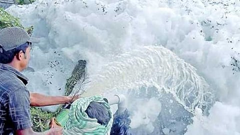ಮಳೆ ಎಫೆಕ್ಟ್: ಬೆಳ್ಳಂದೂರು ಕೆರೆಯಲ್ಲಿ ಮತ್ತೆ ಎದ್ದುಬಂದ ನೊರೆ