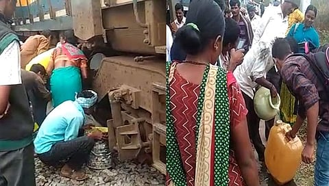 ಇಂಧನ ಸೋರಿಕೆ: ನಿಲ್ದಾಣದಲ್ಲೇ ನಿಂತ ರೈಲು- ಡೀಸೆಲ್ ತುಂಬಿಕೊಳ್ಳಲು ಬಕೆಟ್ ಹಿಡಿದು ಬಂದ ಜನತೆ