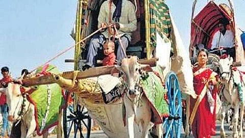 ಎತ್ತಿನ ಗಾಡಿಯಲ್ಲಿ ಜಾತ್ರೆಗೆ ಆಗಮಿಸಿದ ಭಕ್ತರು