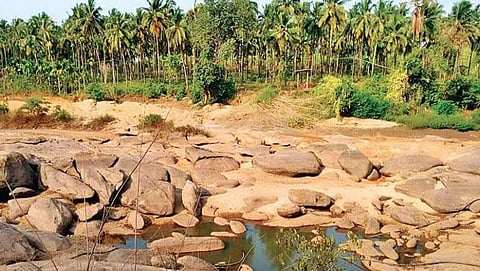 ಮಳೆಯಿಲ್ಲದೆ ಒಣಗಿ ಹೋಗಿರುವ ನೀರಿನ ಸೆಲೆಗಳು
