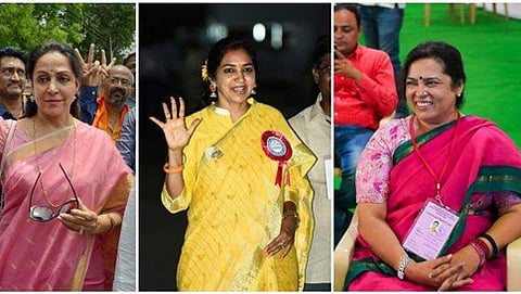 ಹೊಸದಾಗಿ ಆಯ್ಕೆಗೊಂಡ ಸಂಸದೆಯರಾದ ಹೇಮ ಮಾಲಿನಿ, ತಮಿಝ್ಹಚಿ ತಂಗಪಂಡಿಯನ್, ಮೀನಾಕ್ಷಿ ಲೇಖಿ