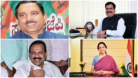 ಪ್ರಹ್ಲಾದ್ ಜೋಷಿ, ಸುರೇಶ್ ಅಂಗಡಿ, ಡಿ ವಿ ಸದಾನಂದ ಗೌಡ ಮತ್ತು ನಿರ್ಮಲಾ ಸೀತಾರಾಮನ್ (ಸಂಗ್ರಹ ಚಿತ್ರ)