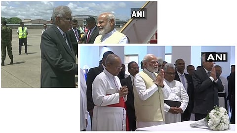 ಕೊಲಂಬೊಕ್ಕೆ ಆಗಮಿಸಿದ ಪ್ರಧಾನಿ ನರೇಂದ್ರ ಮೋದಿಗೆ ಭವ್ಯ ಸ್ವಾಗತ ಕೋರಿದ ಶ್ರೀಲಂಕಾ ಪ್ರಧಾನಿ ರನಿಲ್ ವಿಕ್ರಮಸಿಂಘೆ