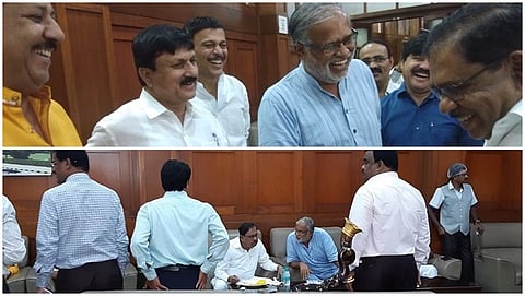 ವಿಧಾನಸೌಧ ಪಡಸಾಲೆಯಲ್ಲಿ ಬಿಜೆಪಿ ಶಾಸಕರ ಜೊತೆ ಡಿಸಿಎಂ ಪರಮೇಶ್ವರ್ ಉಪಾಹಾರ ಸೇವನೆ