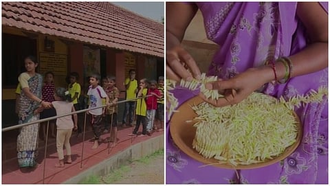 ಶಾಲೆಯ ಮಕ್ಕಳು ಮತ್ತು ಶಿಕ್ಷಕರು ಮಲ್ಲಿಗೆ ಬೆಳೆದಿರುವುದು