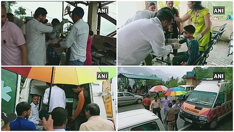ಶಾಲಾ ವ್ಯಾನ್ ಮಗುಚಿ ಬಿದ್ದ ದೃಶ್ಯ ಮತ್ತು ಮಕ್ಕಳಿಗೆ ಆಸ್ಪತ್ರೆಯಲ್ಲಿ ಚಿಕಿತ್ಸೆ ನೀಡುತ್ತಿರುವುದು