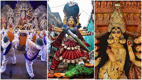 ಪಶ್ಚಿಮ ಬಂಗಾಳದಲ್ಲಿ ನವರಾತ್ರಿ ಅದ್ಧೂರಿಯಾಗಿ ನಡೆಯುತ್ತಿದ್ದು, ಈ ಬಾರಿ ದುರ್ಗಾಮಾತೆಯ ವಿಗ್ರಹಗಳು ಭಕ್ತರ ಗಮನ ಸೆಳೆಯುತ್ತಿವೆ.