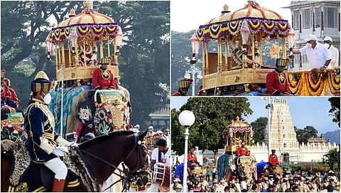 ಐತಿಹಾಸಿಕ ಜಂಬೂ ಸವಾರಿ ಈ ಬಾರಿ ಸರಳವಾಗಿ ಆಚರಿಸಲಾಯಿತು. ಈ ಬಾರಿಯ ಜಂಬೂ ಸವಾರಿಯಲ್ಲಿ ಅಭಿಮನ್ಯು ಮೊದಲ ಬಾರಿ 750 ಕೆ.ಜಿ ತೂಕದ ಚಿನ್ನದ ಅಂಬಾರಿ ಹೊತ್ತು ಗಾಂಭೀರ್ಯದಿಂದ ಹೆಜ್ಜೆ  ಹಾಕಿದ್ದು, ವಿಜಯ ಕಾವೇರಿ, ಗೋಪಿ ಆನೆಗಳು ಸಾಥ್ ನೀಡಿದ್ದವು.