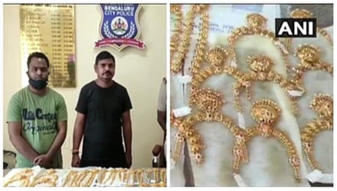 ಬಂಧಿತ ಆರೋಪಿಗಳು ಹಾಗೂ ಕಳ್ಳಸಾಗಣೆ ನಡೆಸಿದ್ದ ಚಿನ್ನಾಭರಣಗಳು