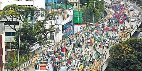ರೈತರ ಪ್ರತಿಭಟನಾ ಜಾಥಾದ ಚಿತ್ರ
