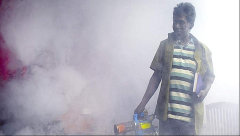 ಸಿಬ್ಬಂದಿಯಿಂದ ಕೀಟನಾಶಕ ಸಿಂಪಡಣೆ