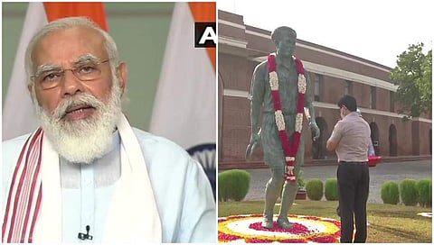 ಪ್ರಧಾನಿ ನರೇಂದ್ರ ಮೋದಿ ಮತ್ತು ಧ್ಯಾನ್ ಚಂದ್ ಪುತ್ಥಳಿಗೆ ಗೌರವ ಸಲ್ಲಿಸಿದ ಕ್ರೀಡಾ ಸಚಿವ ಕಿರಣ್ ರಿಜಿಜು