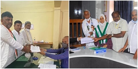 ಕಾಂಗ್ರೆಸ್ ಅಭ್ಯರ್ಥಿ ಶ್ರೀನಿವಾಸ್ ಮಾನೆ, ಜೆಡಿಎಸ್ ಅಭ್ಯರ್ಥಿ ನಾಜಿಯಾ ನಾಮಪತ್ರ ಸಲ್ಲಿಕೆ