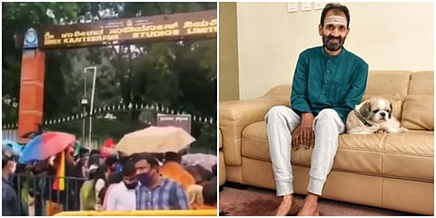 ಕಂಠೀರವ ಸ್ಟುಡಿಯೋ ಬಳಿ ಇರುವ ಅಭಿಮಾನಿಗಳು ಹಾಗೂ ರಾಘವೇಂದ್ರ ರಾಜ್ ಕುಮಾರ್ ಚಿತ್ರ