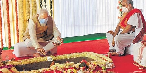 ಸೆಂಟ್ರಲ್ ವಿಸ್ಟಾ ಯೋಜನೆಗೆ ಚಾಲನೆ ನೀಡಿದ್ದ ಪ್ರಧಾನಿ ಮೋದಿಯ ಚಿತ್ರ