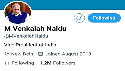 ಎಂ.ವೆಂಕಯ್ಯ ನಾಯ್ಡು ಅವರ ವೈಯಕ್ತಿಕ ಟ್ವಿಟ್ಟರ್ ಖಾತೆಯ ಸ್ಕ್ರೀನ್ ಶಾಟ್