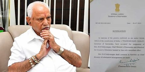 ರಾಜ್ಯಪಾಲರಿಗೆ ಬಿಎಸ್ ವೈ ರಾಜಿನಾಮೆ