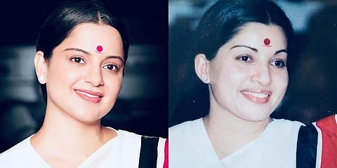 ತಲೈವಿ ಸಿನಿಮಾದಲ್ಲಿ ಕಂಗನಾ(ಎಡ) ಮತ್ತು ಜಯಲಲಿತಾ