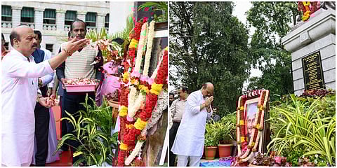ವಿಧಾನಸೌಧ ಮುಂದೆ ಗಾಂಧಿ ಜಯಂತಿ ಮತ್ತು ಲಾಲ್ ಬಹದ್ದೂರ್ ಶಾಸ್ತ್ರಿ ಜಯಂತಿ ಪ್ರಯುಕ್ತ ಪುಷ್ಪ ನಮನ ಸಲ್ಲಿಸಿದ ಮುಖ್ಯಮಂತ್ರಿ ಬಸವರಾಜ ಬೊಮ್ಮಾಯಿ