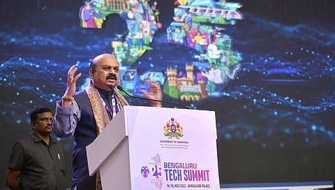 ಬೆಂಗಳೂರು ಅರಮನೆ ಮೈದಾನದಲ್ಲಿ ಆಯೋಜಿಸಿರುವ ಬೆಂಗಳೂರು ಟೆಕ್ ಸಮ್ಮಿಟ್‍ನ 25ನೇ ಆವೃತ್ತಿಯನ್ನು ಉದ್ಘಾಟಿಸಿ ಮಾತನಾಡಿದ ಸಿಎಂ ಬೊಮ್ಮಾಯಿ.
