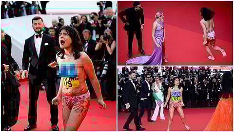 ಕಾನ್ ಚಲನಚಿತ್ರೋತ್ಸವ ಅಂದರೆ ಅಲ್ಲಿ ಬಣ್ಣಬಣ್ಣದ ಬಟ್ಟೆ ತೊಟ್ಟು ರೆಡ್ ಕಾರ್ಪೆಟ್ ಮೇಲೆ ಹೆಜ್ಜೆ ಹಾಕೋದು ಕಣ್ಣ ಮುಂದೆ ಬರುತ್ತೆ. ಆದರೆ ಕಾನ್ ಚಿತ್ರೋತ್ಸವದ ರೆಡ್ ಕಾರ್ಪೆಟ್ ಮೇಲೆ ಮಹಿಳೆಯು ಪ್ರತಿಭಟನೆಗಿಳಿದ ಘಟನೆಯೂ ನಡೆದಿದೆ.