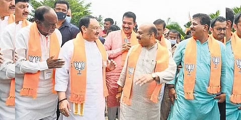ಒಬಿಸಿ ಮೋರ್ಚಾ ಕಾರ್ಯಾಗಾರದಲ್ಲಿ ಭಾಗವಹಿಸಿದ ಬಿಜೆಪಿ ರಾಷ್ಟ್ರೀಯ ಅಧ್ಯಕ್ಷ ಜೆಪಿ ನಡ್ಡಾ, ಸಿಎಂ ಬಸವರಾಜ ಬೊಮ್ಮಾಯಿ, ಪಕ್ಷದ ರಾಜ್ಯಾಧ್ಯಕ್ಷ ನಳಿನ್ ಕುಮಾರ್ ಕಟೀಲ್.