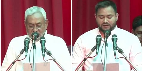 ಪ್ರಮಾಣ ವಚನ ಸ್ವೀಕರಿಸಿದ ನಿತೀಶ್-ತೇಜಸ್ವಿ